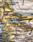 Close-up of an old map showing historical geographical details