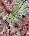 Vintage map detail showing streets and landmarks with a colorful layout.