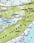 Topographic map of Hamilton Island with various labels and annotations.