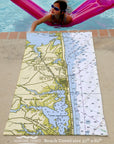 Bethany Beach, DE Nautical Chart Beach Towel Quick Dry Towel - Maritime Tribes USATowel