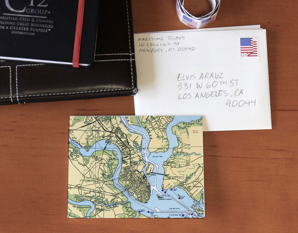 Charleston, South Carolina, Chart Notecard, Pack of 24 Notecards