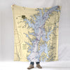 Fleece blanket with a map design on a white background