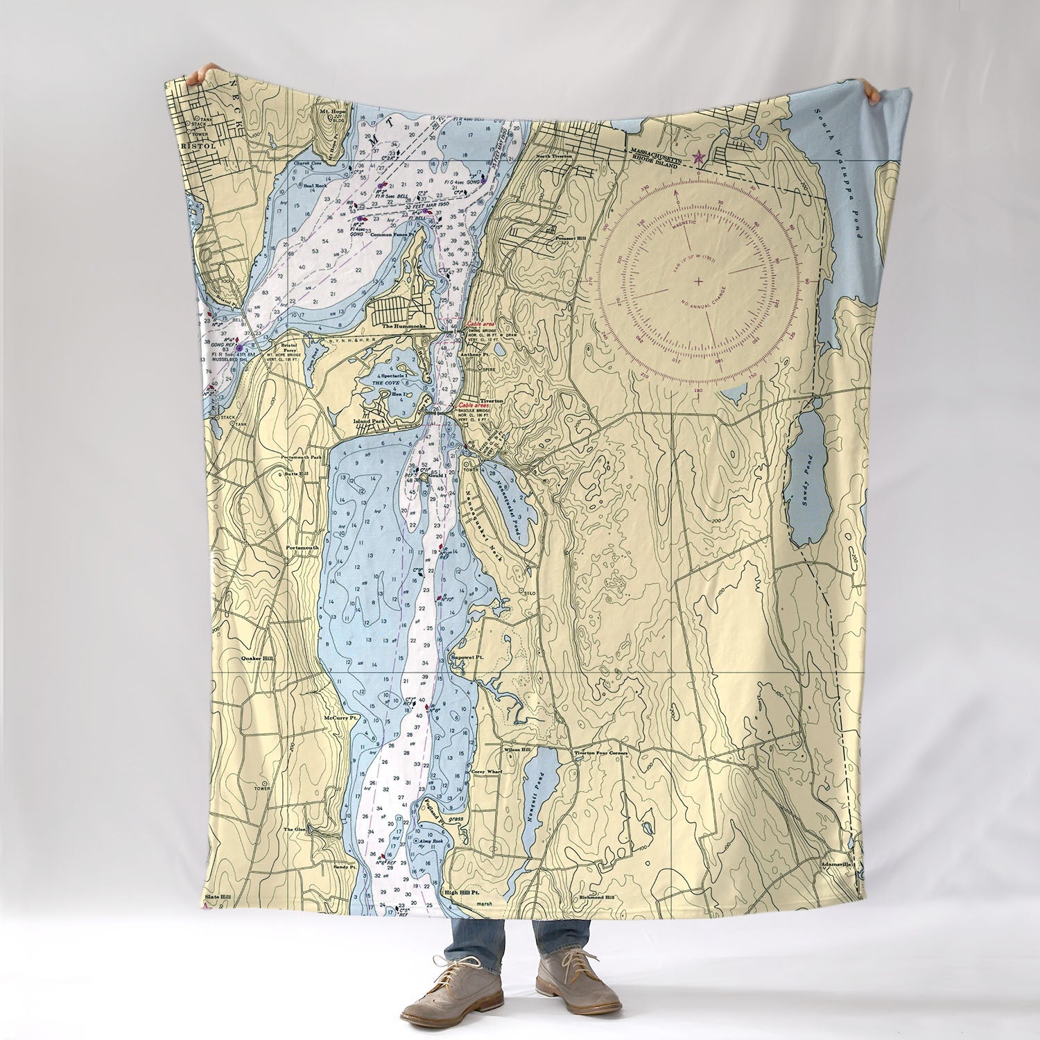 Tiverton, RI Nautical Chart Blanket