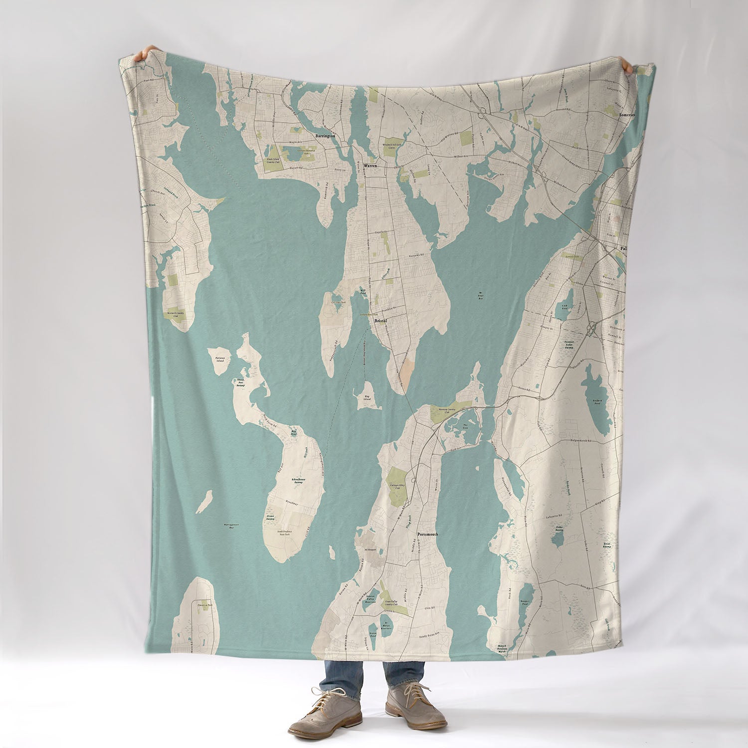 Bristol RI Sea Glass Map Blanket