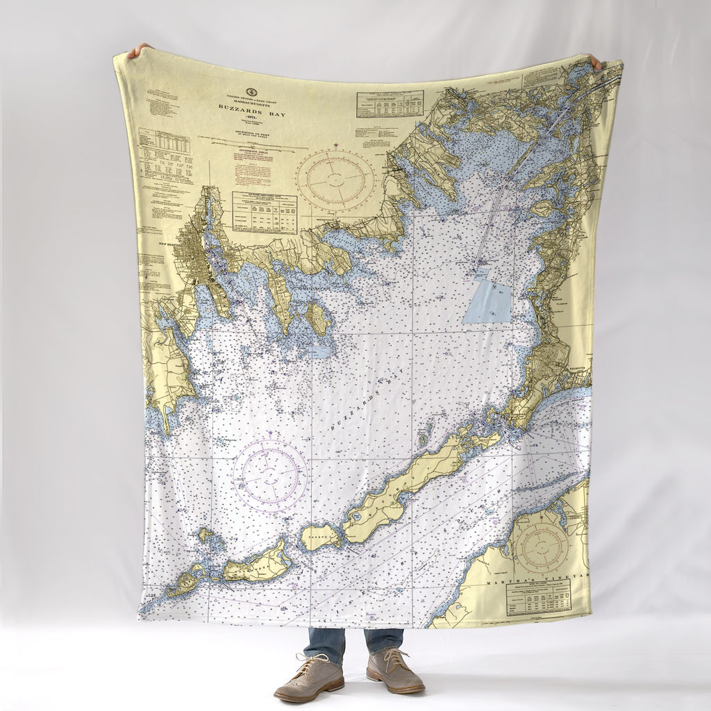 Buzzards Bay Nautical Chart Blanket 