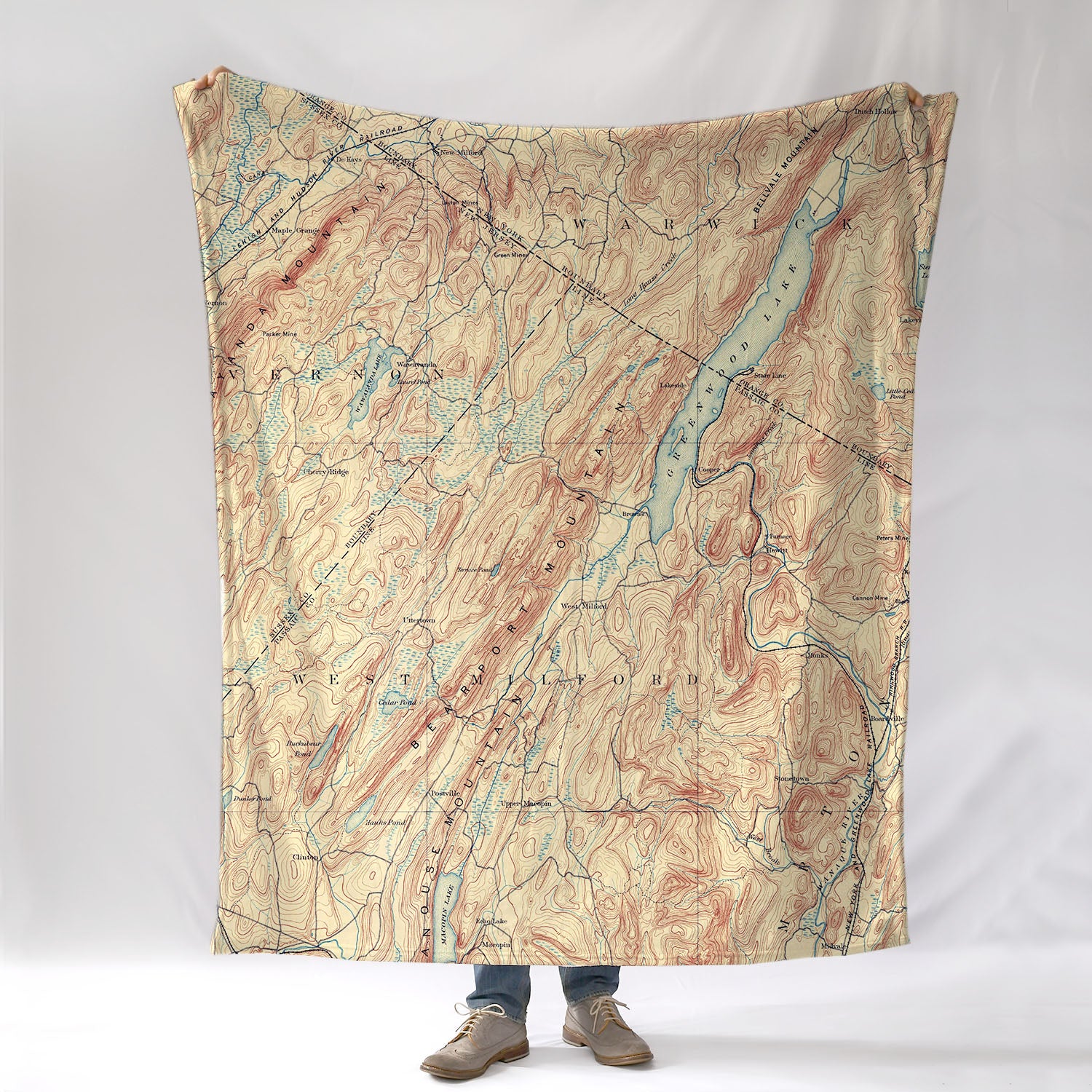 Greenwood Lake, NY Vintage Topo Map Blanket