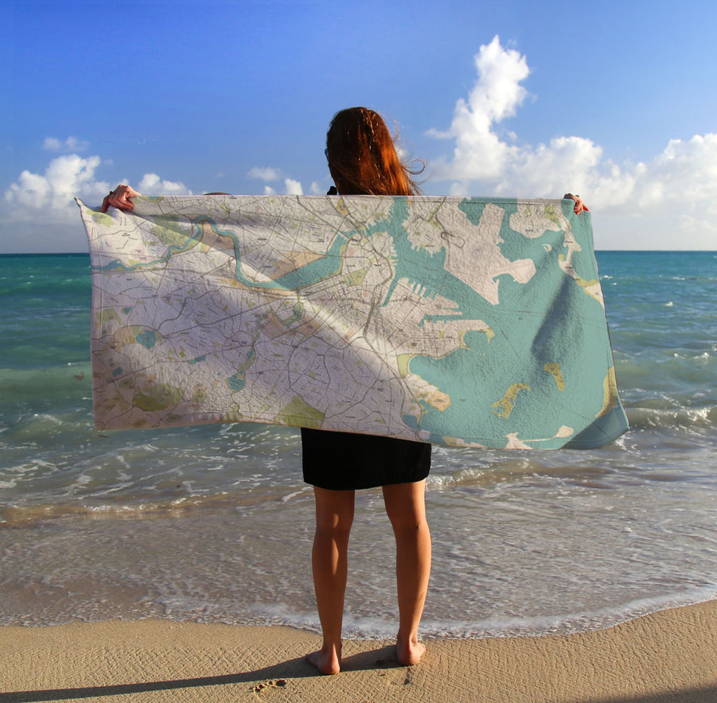 Greater Boston MA - Sea Glass Map Quick Dry Towel