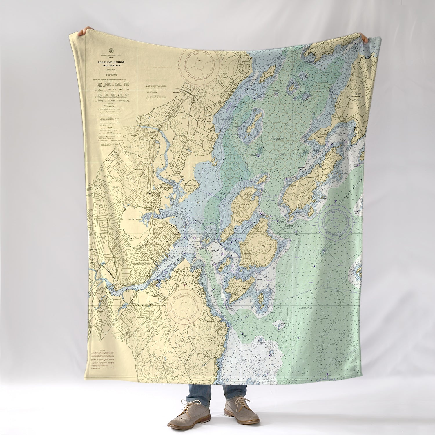 Portland ME Vintage Nautical Chart Blanket