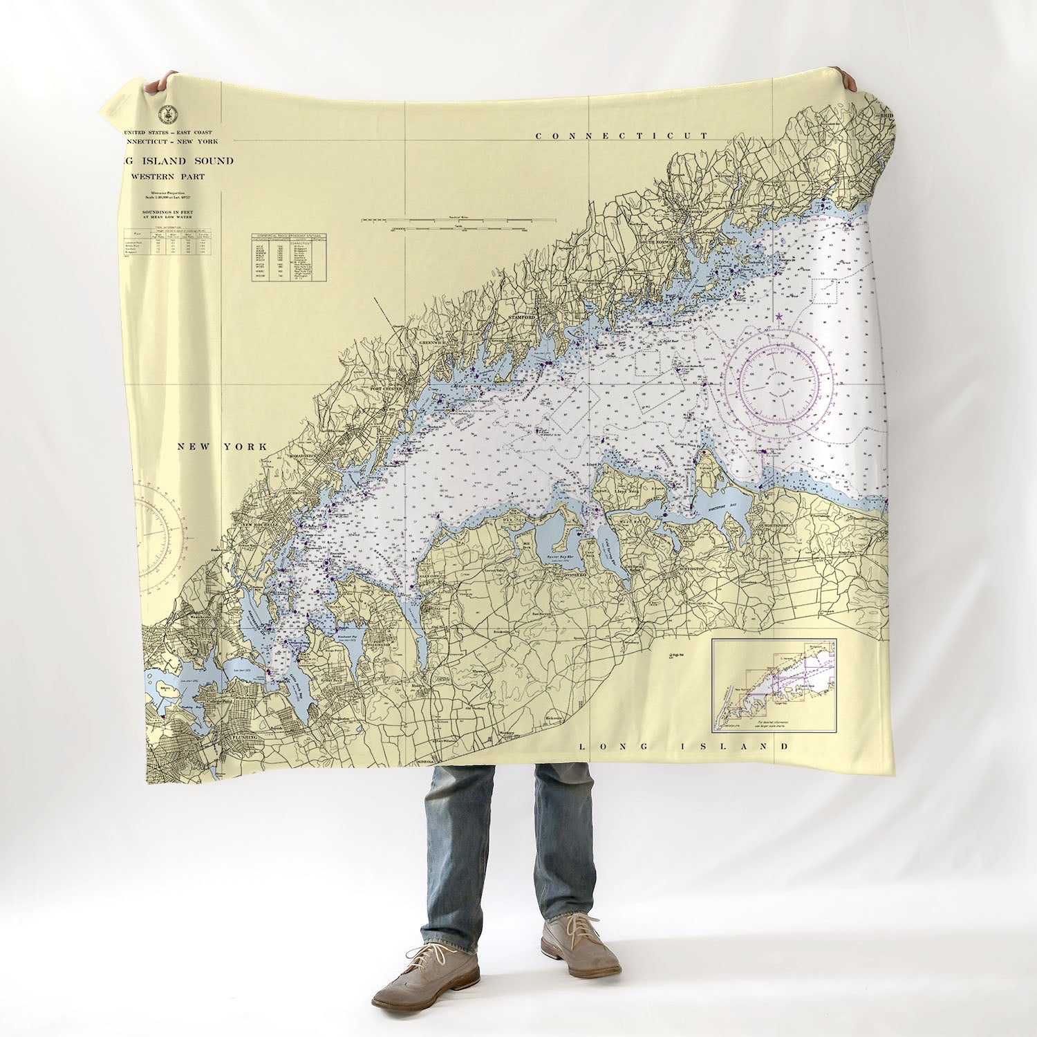 Western Long Island Sound, NY Vintage Chart Blanket