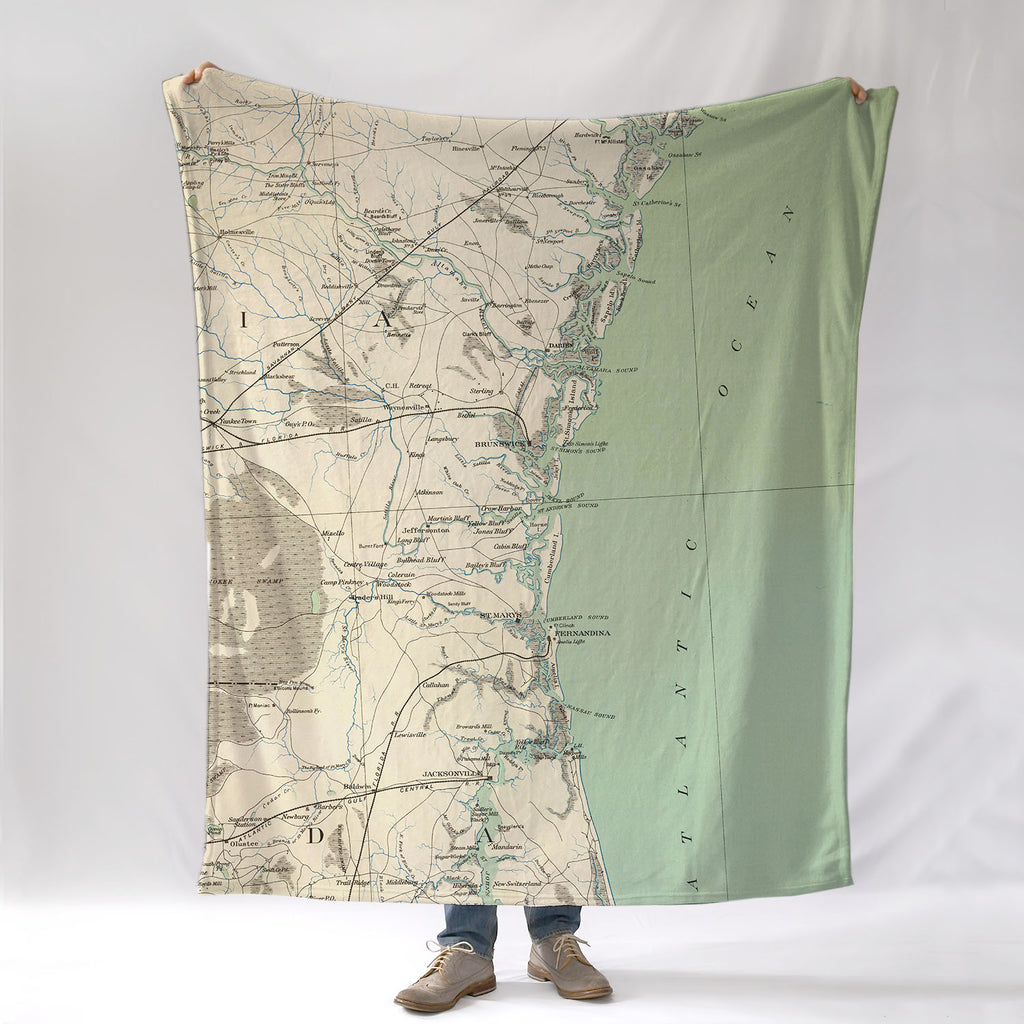 Georgia Barrier Islands Antique Map Blanket