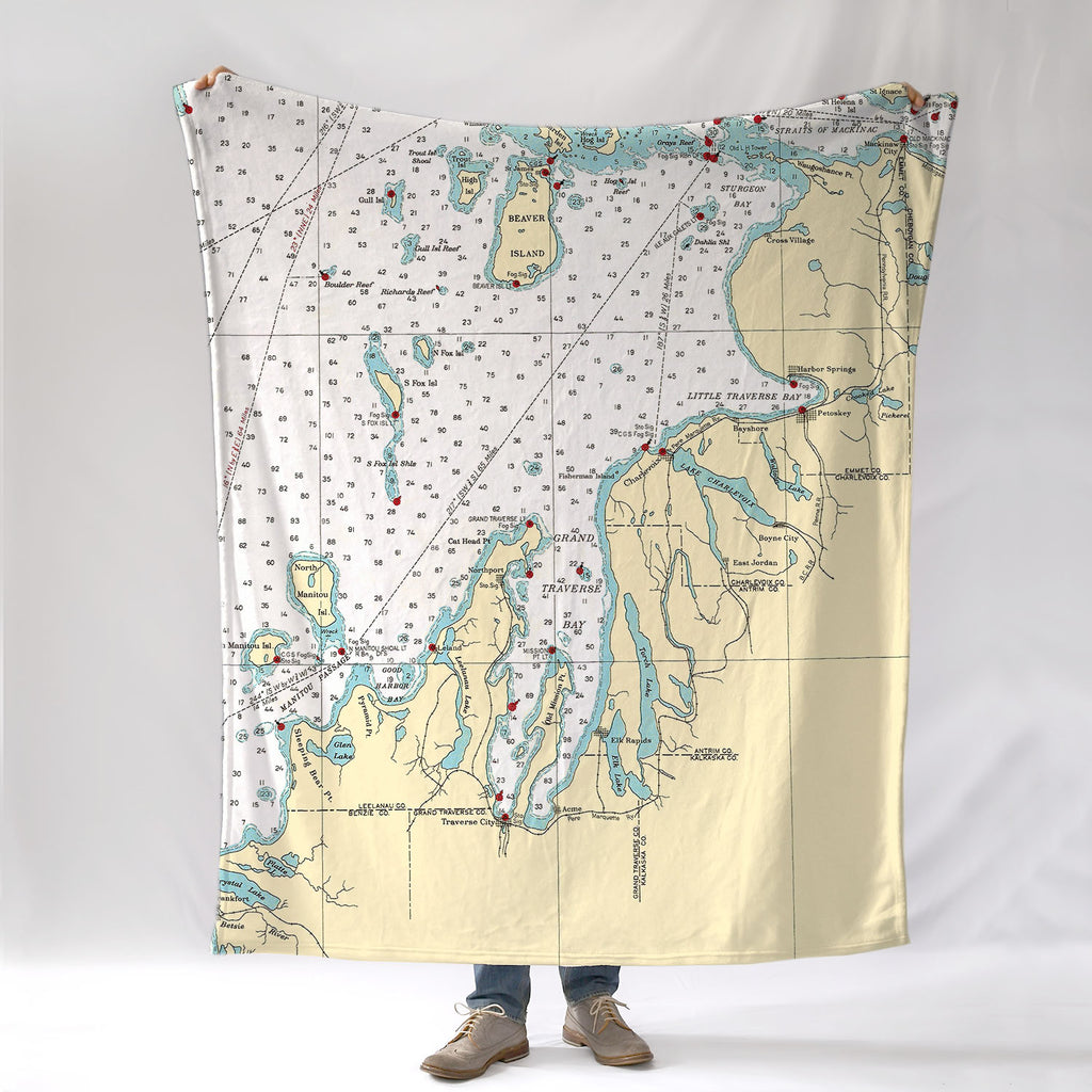 Grand Traverse Bay, MI Nautical Chart Blanket