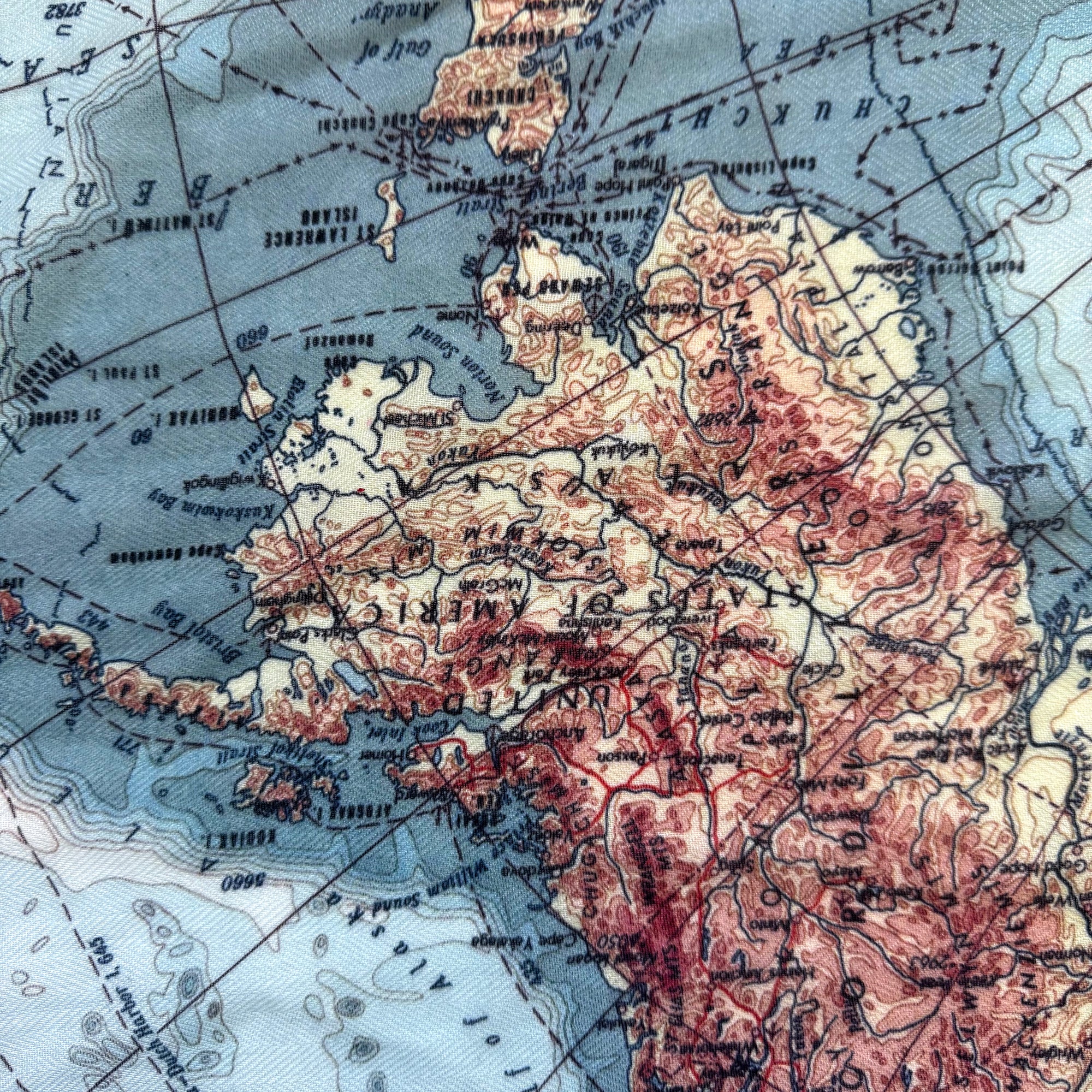 Detailed northern polar map scarf accessory close up