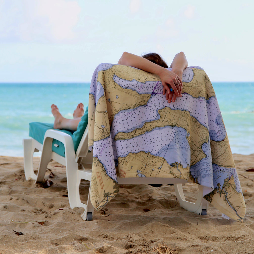 Towel, Beach & Bath Wholesale - Side A: Cotton Terry. Side B: Fleecy Map
