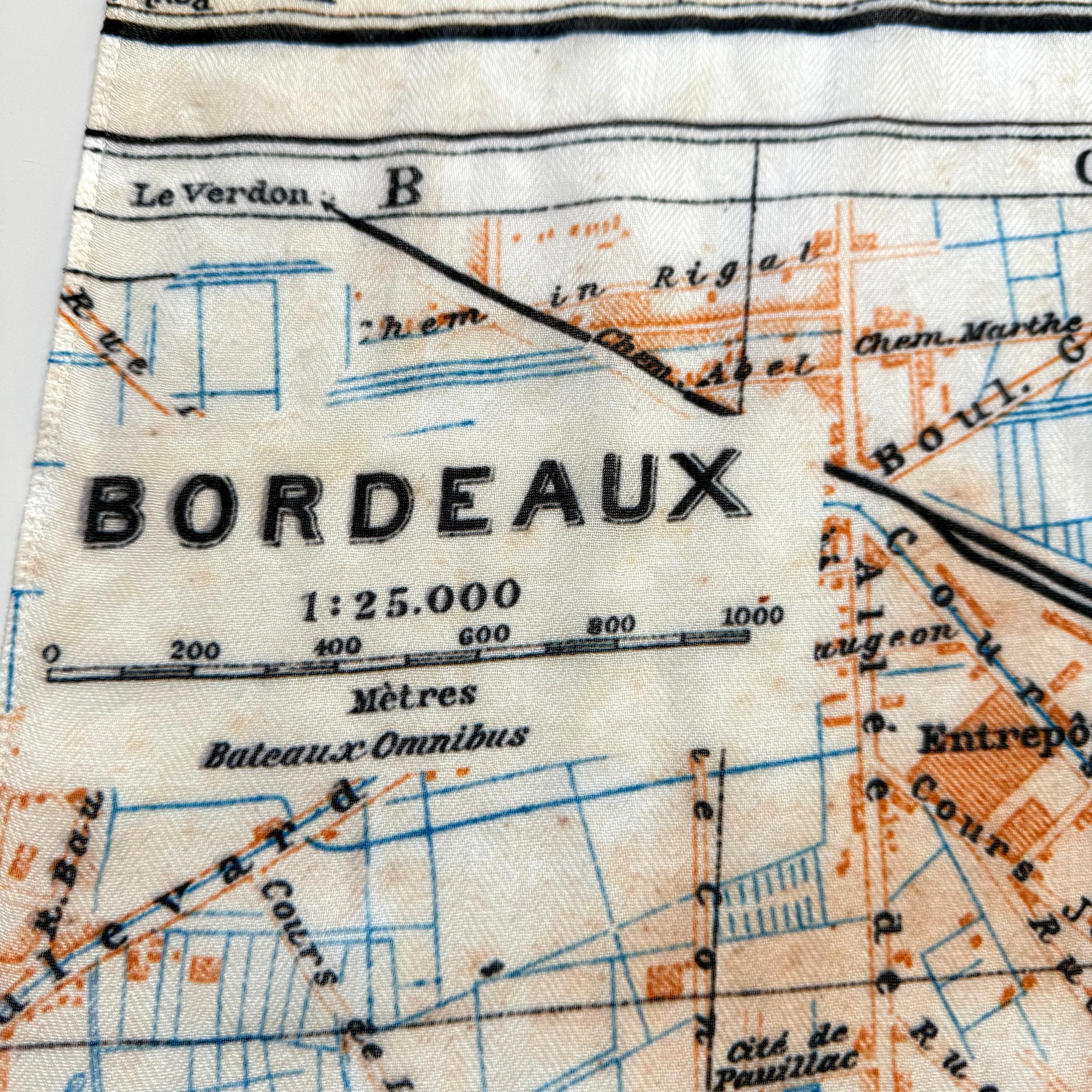 Close-up of a map with 'Bordeaux' labeled on it