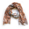 Map-themed scarf on a white background