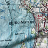 Lake Champlain scenic map scarf close up on lightweight fabric