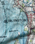 Lake Champlain scenic map scarf close up on lightweight fabric