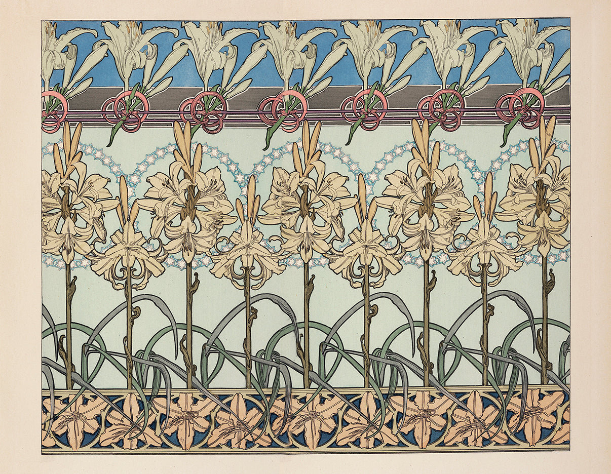 Art Nouveau inspired scarf showcasing a classic decorative panel illustration