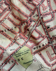 Close-up of an old map with streets and landmarks labeled