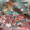 Vintage map of a harbor with labeled docks and streets