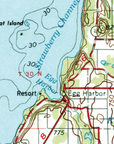 Topographic map of a coastal area with 'Egg Harbor' and 'Hat Island' labeled.