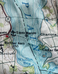 Lake Champlain scenic map scarf close up on lightweight fabric