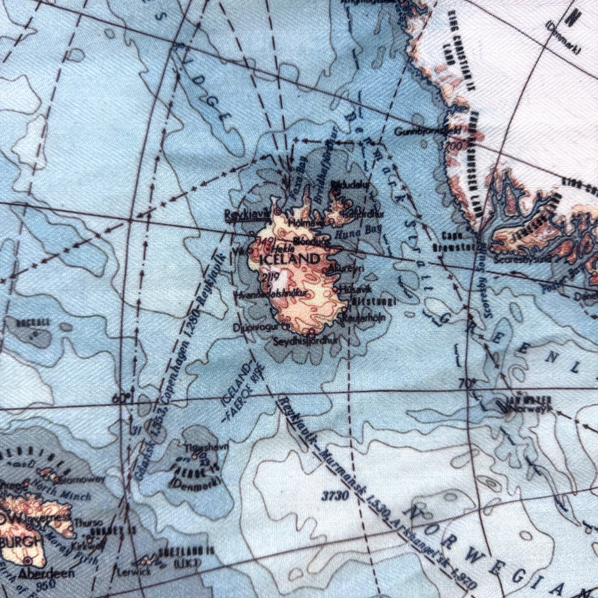 Detailed northern polar map scarf accessory close up