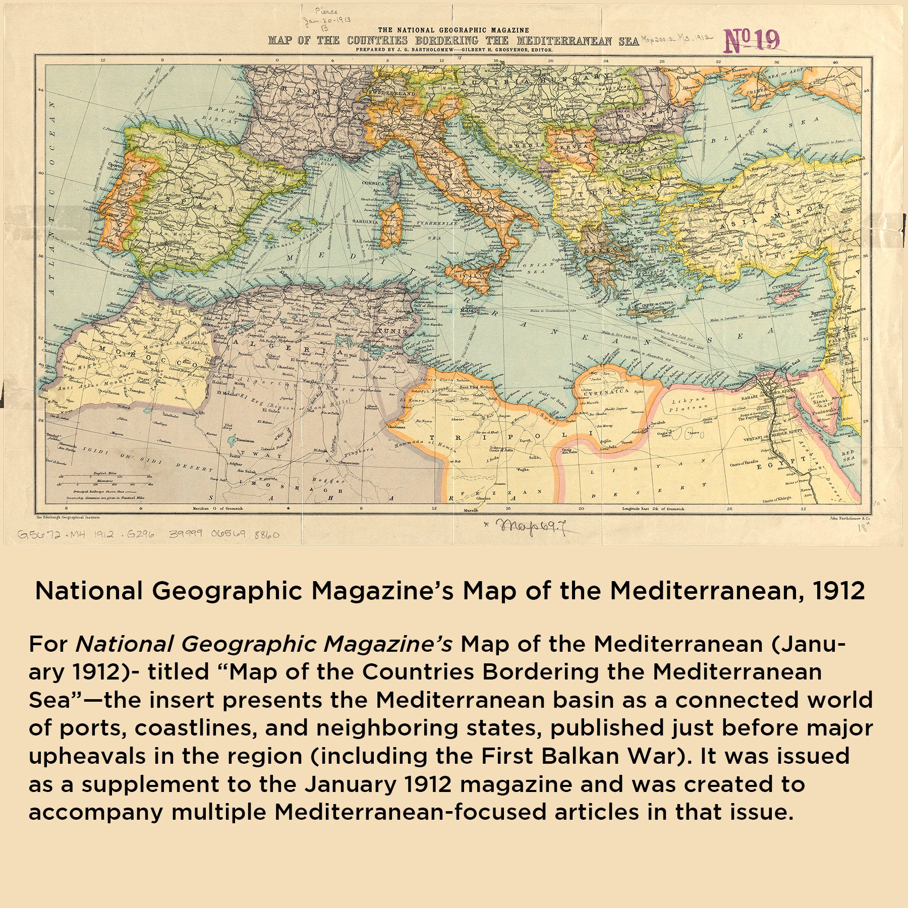 Map of the Mediterranean from National Geographic Magazine, 1912