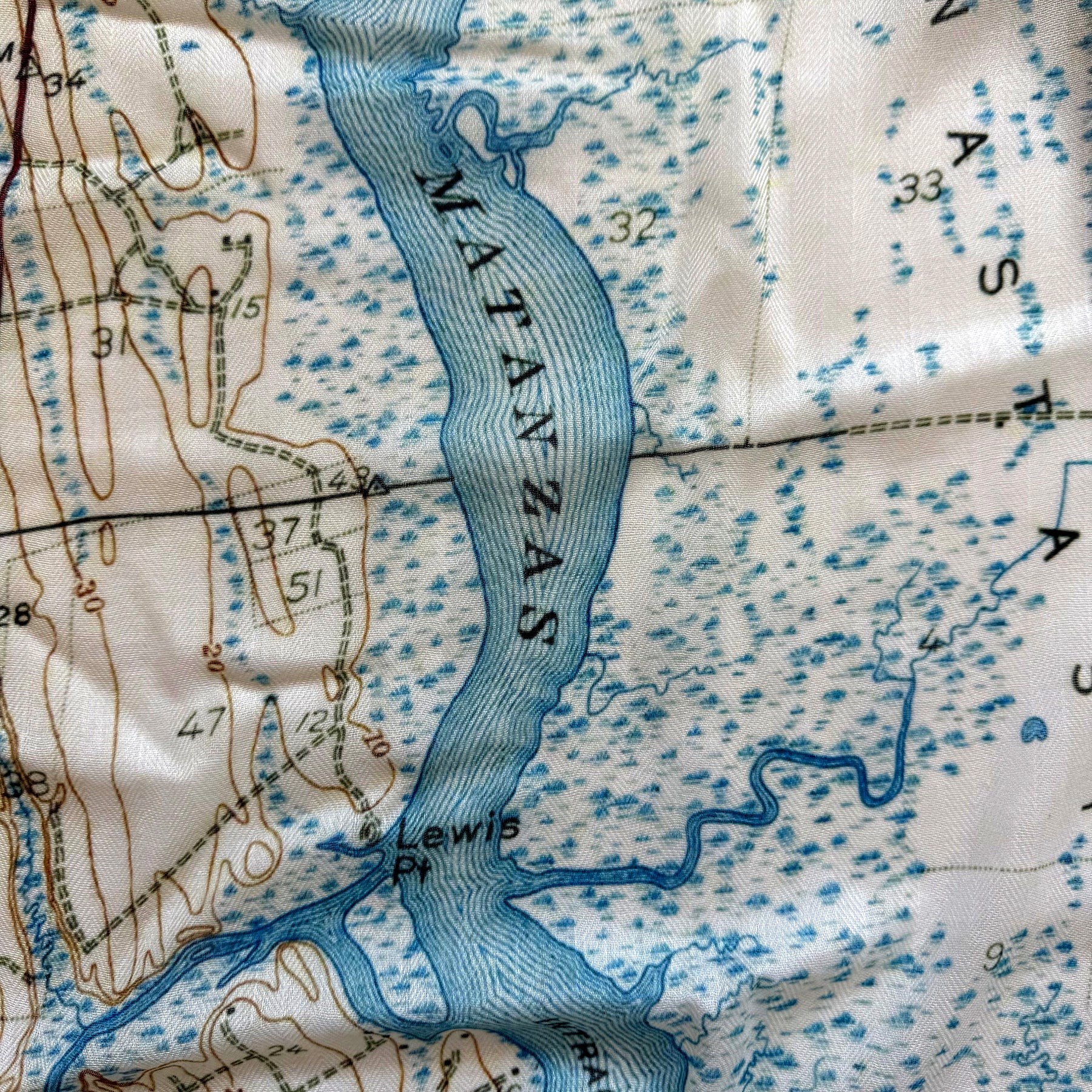 Close-up of a map with 'Matanzas' and 'Lewis Pt' labeled on it.