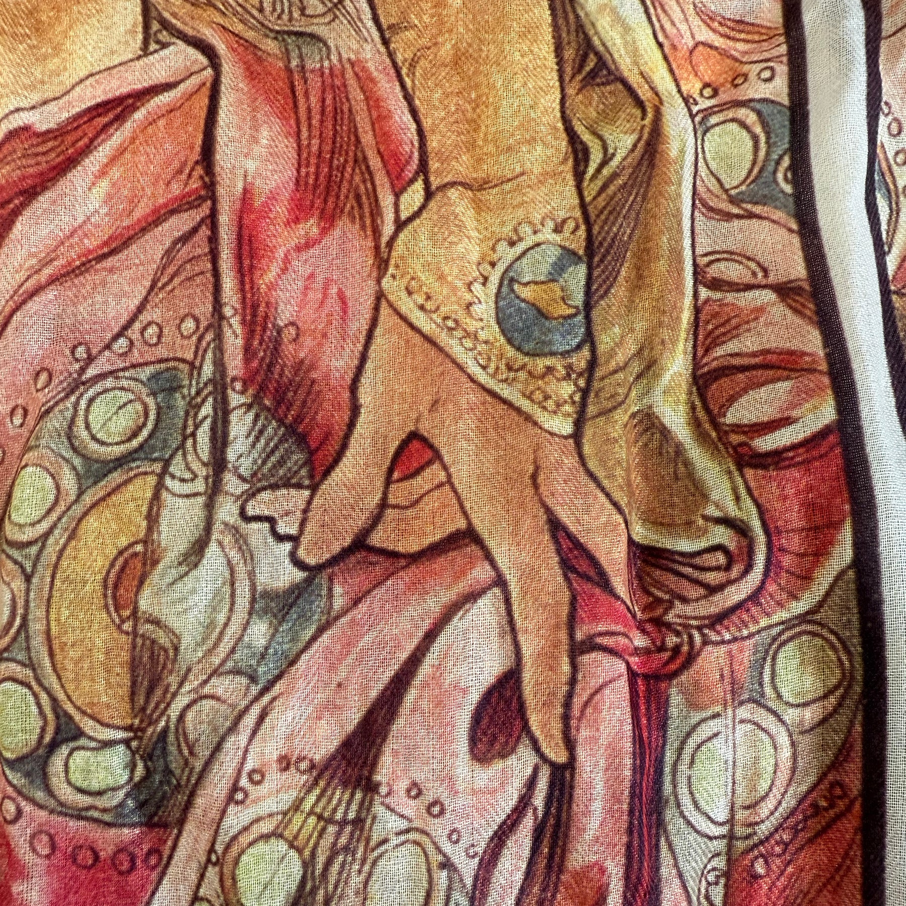 Vintage moët chandon art print on scarf close up