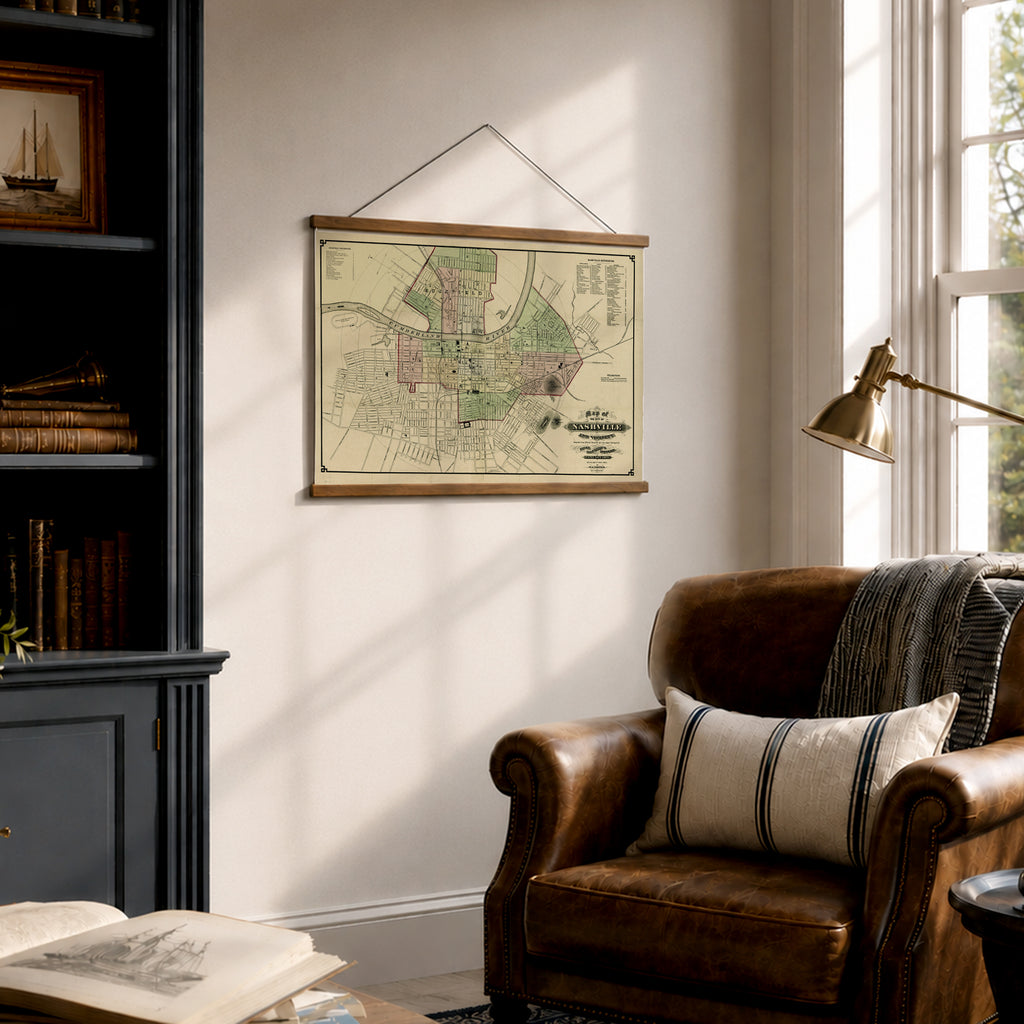 Nashville, TN Vintage Map (c. 1870) Canvas Wall Scroll