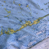 Close-up of a map with star constellations and geographical features.