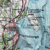 Lake Champlain scenic map scarf close up on lightweight fabric