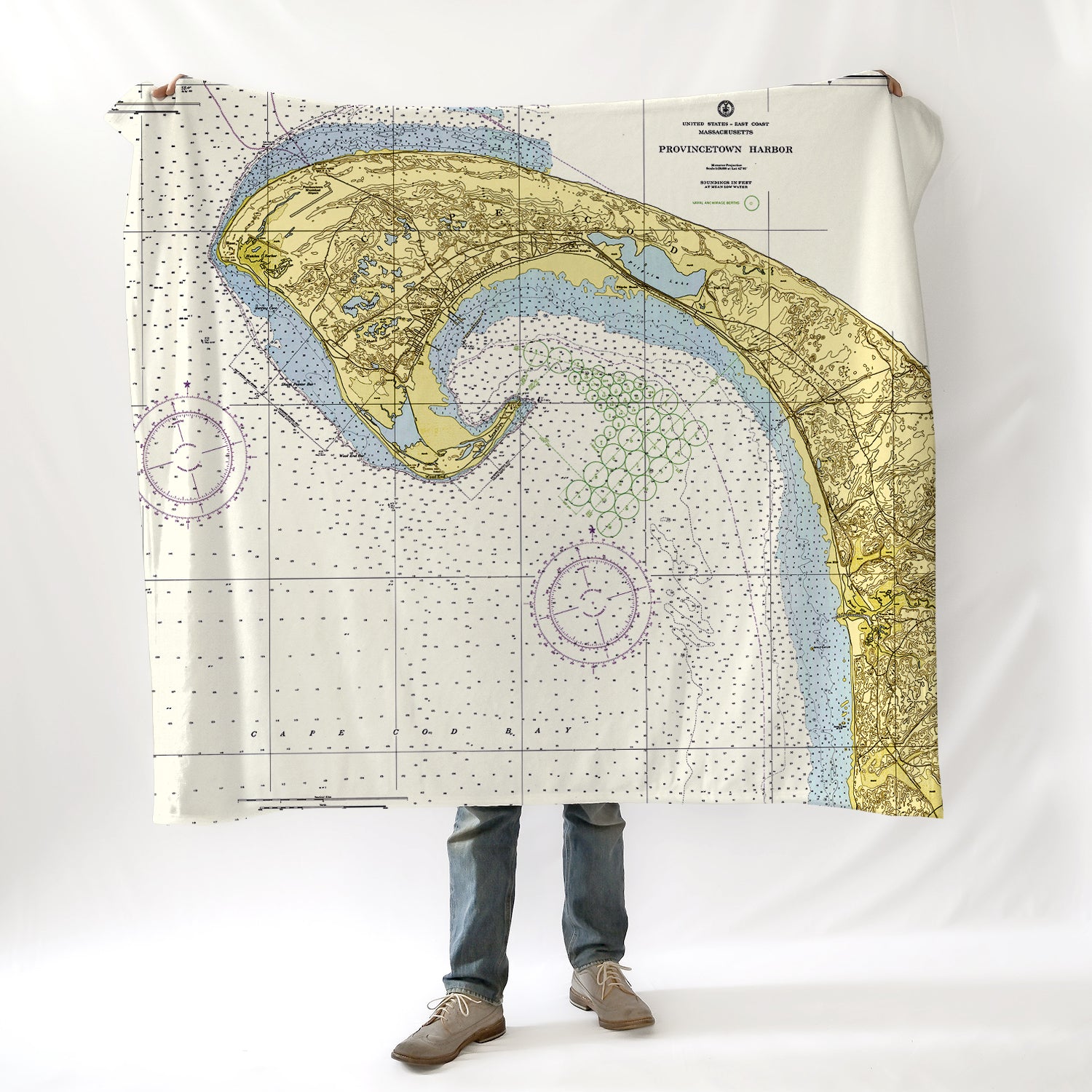 Large vintage map of a coastal area displayed on a white background