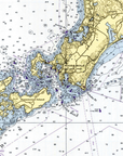 Nautical map blanket inspired by historic charts of a coastal bay and surrounding waters