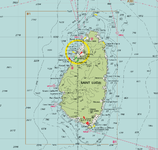Guadeloupe to St. Lucia Nautical Chart Wall Scroll
