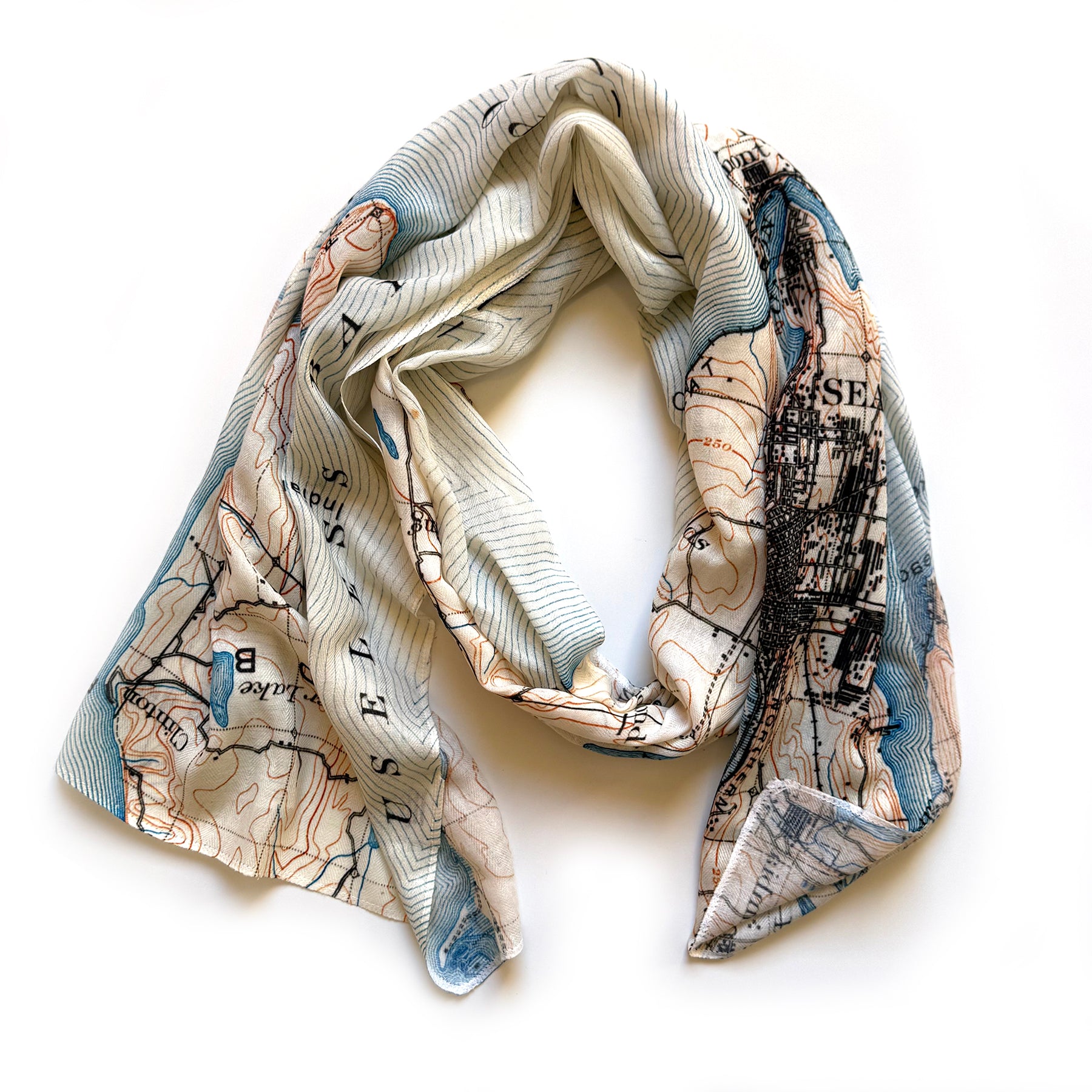 Scarf with map design on a white background
