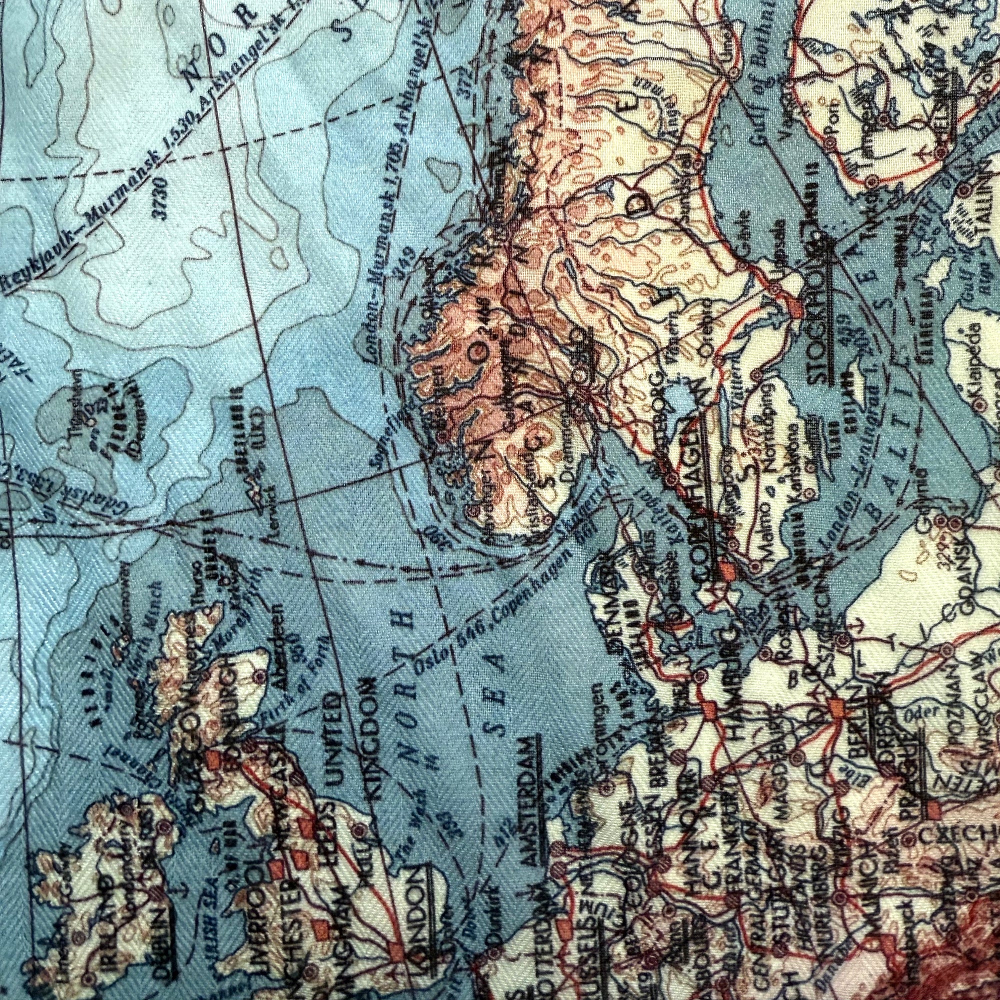 Detailed northern polar map scarf accessory close up