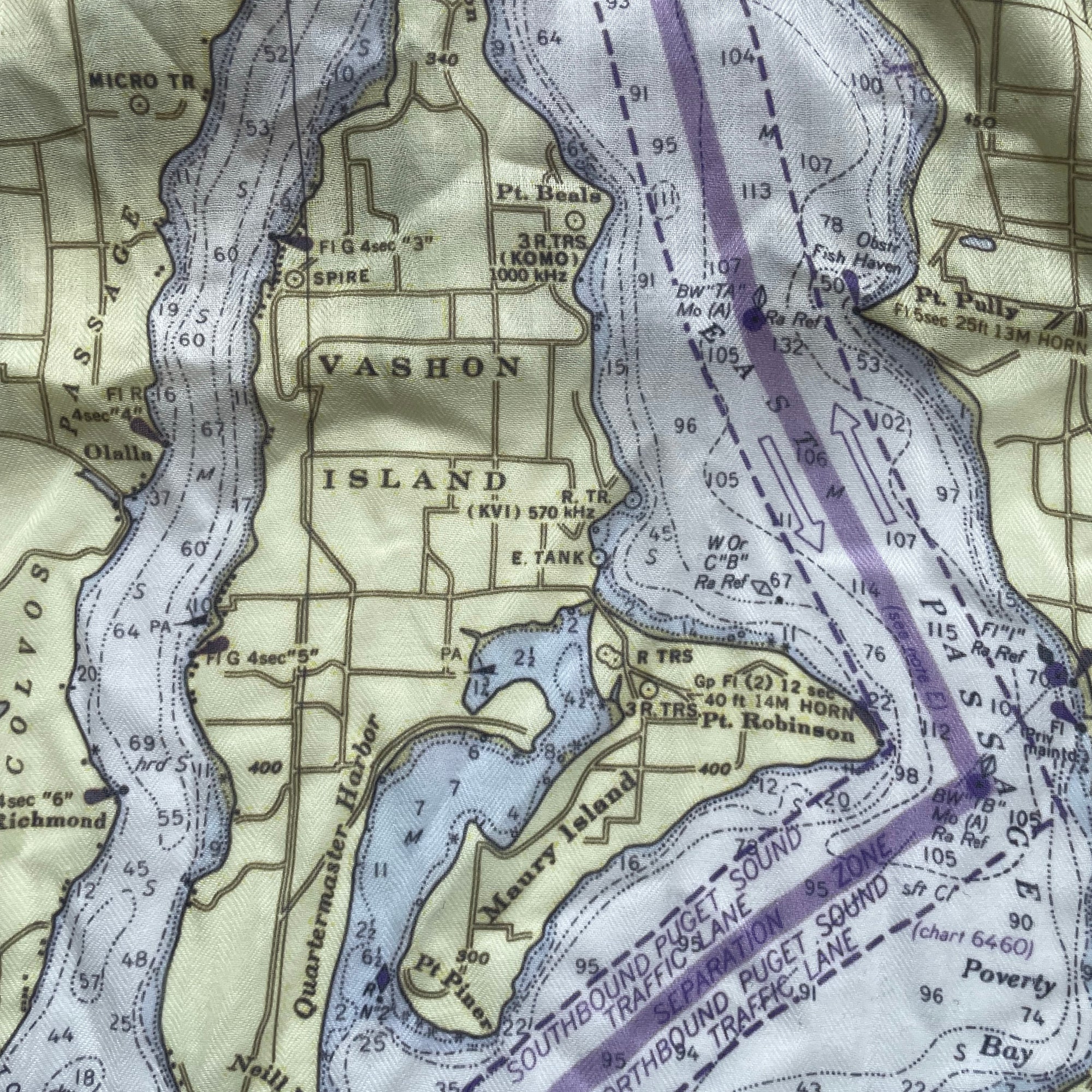Seattle puget sound nautical chart scarf close up print