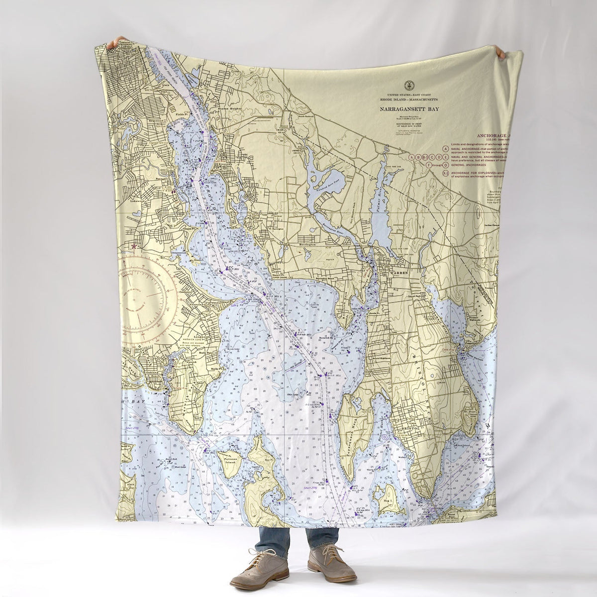 Barrington RI Vintage Nautical chart Blanket - Maritime Tribes USABlanket