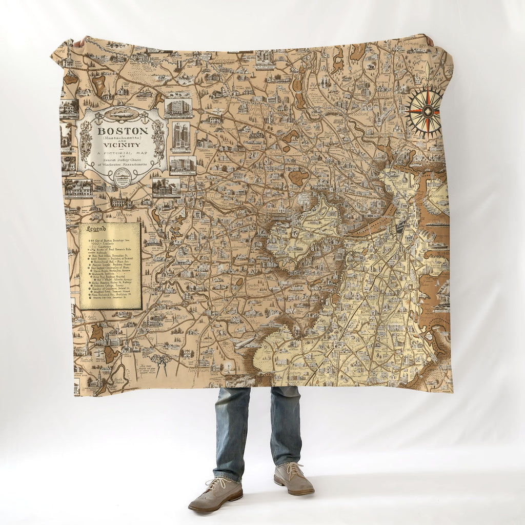 Boston & Vicinity Pictorial Map c. 1938 Blanket - Maritime Tribes USABlanket