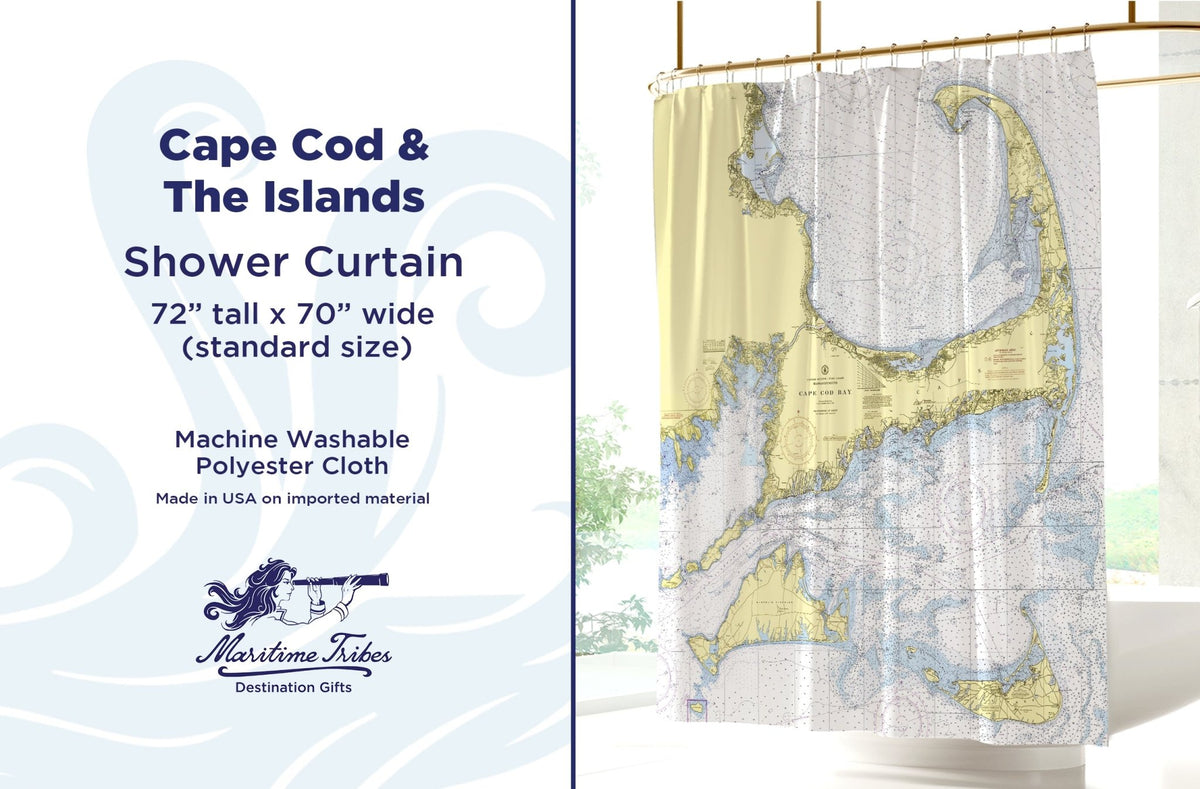 Cape Cod & the Islands Nautical Chart Shower Curtain | Vintage Massachusetts Coastal Map - Maritime Tribes USAShower Curtain