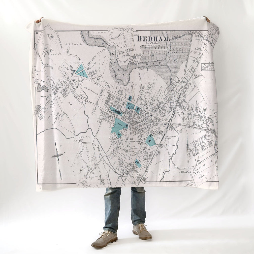 Dedham, MA Antique Map Blanket - Maritime Tribes USABlanket