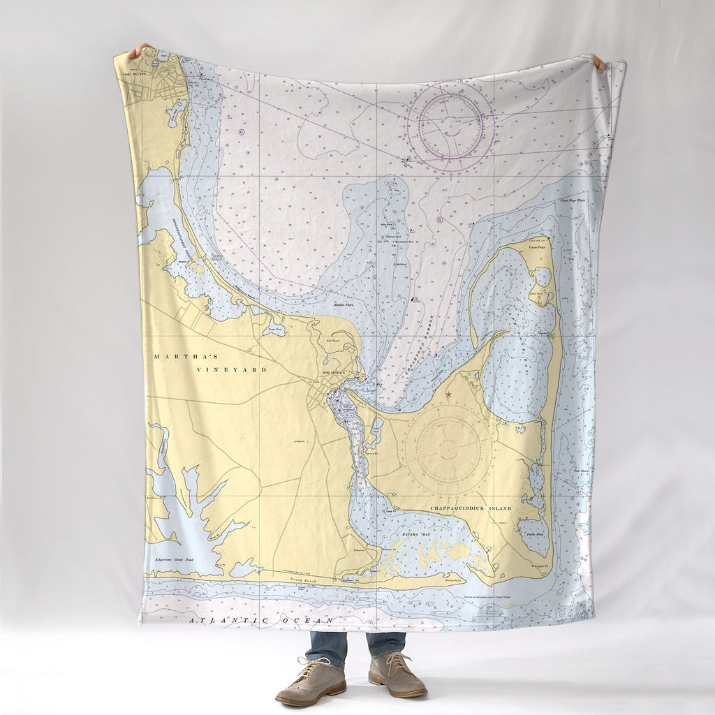 Edgartown, MA - Chappaquiddick Vintage Nautical Chart Blanket - Maritime Tribes USABlanket