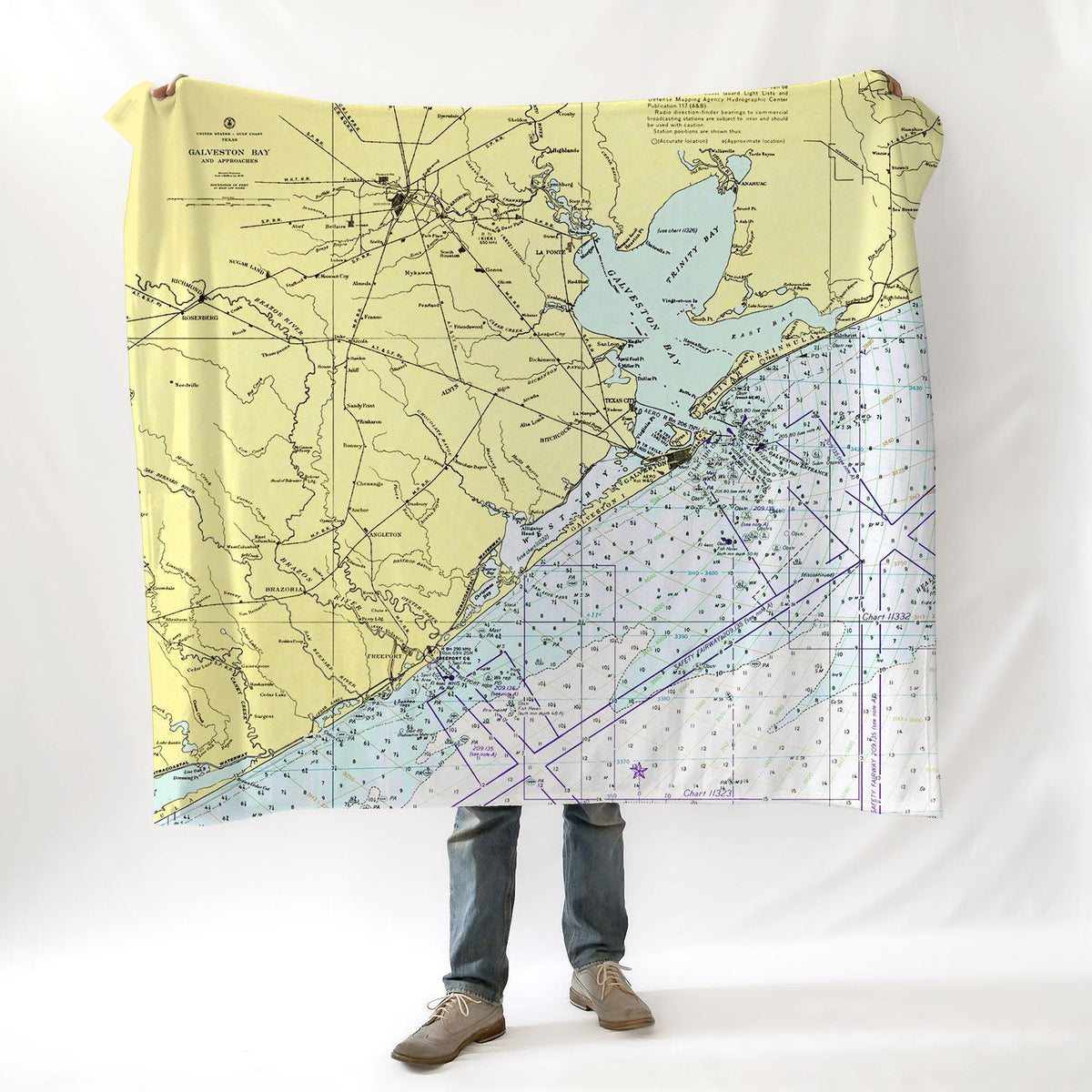 Galveston, TX Vintage Nautical Chart Blanket - Maritime Tribes USABlanket