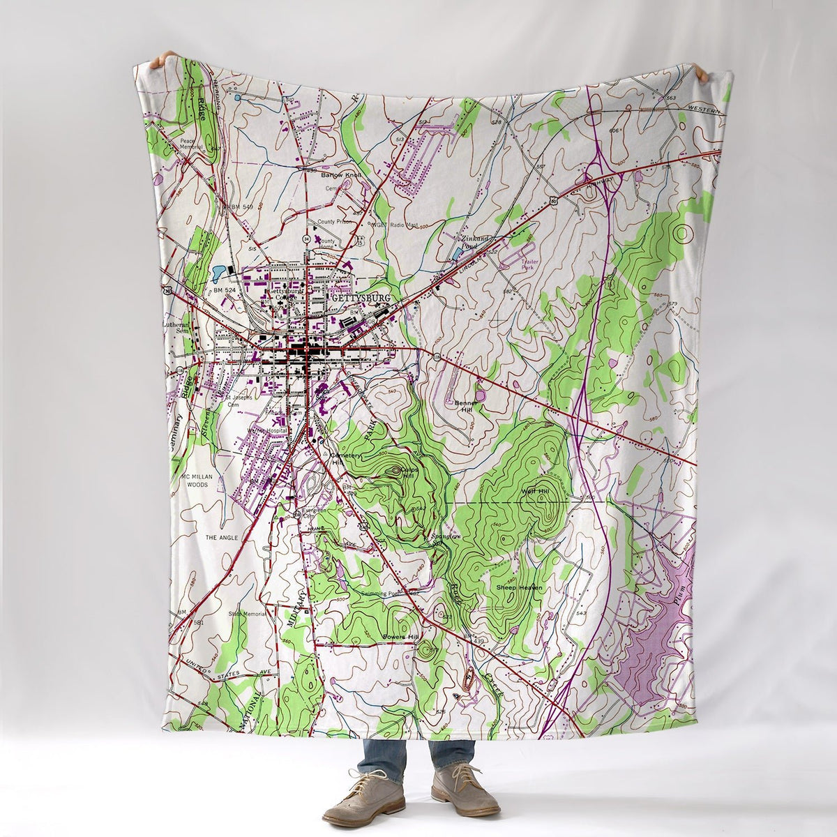 Gettysburg, PA Vintage Topo Map Blanket - Maritime Tribes USABlanket