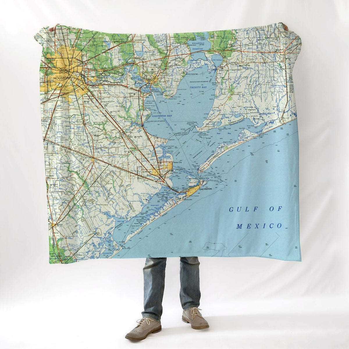 Houston - Galveston TX Vintage Topo Map Blanket - Maritime Tribes USABlanket