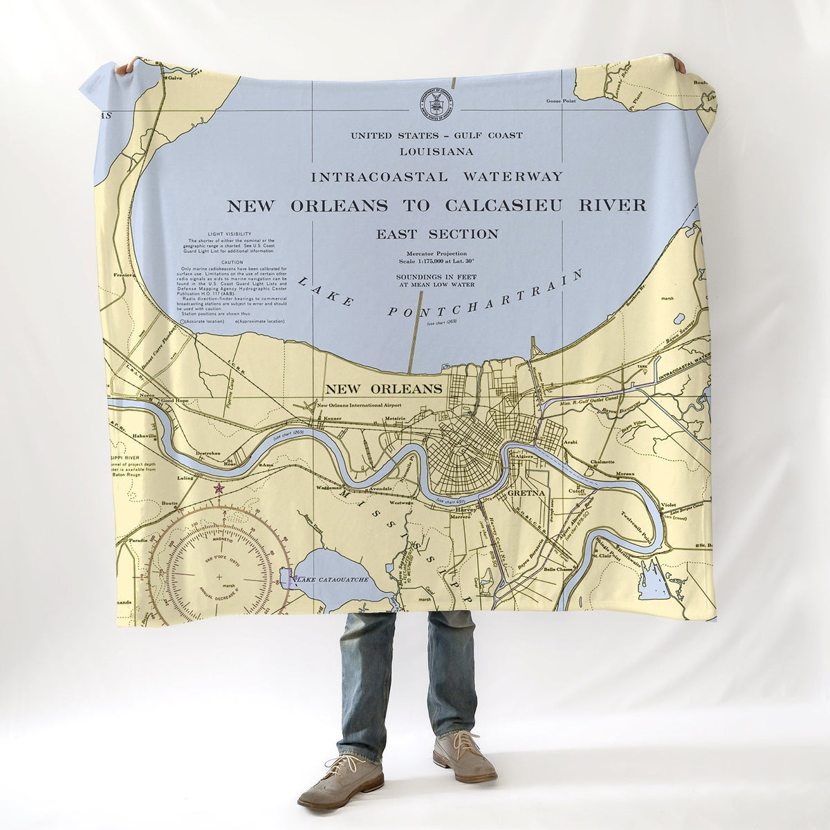 Lake Pontchartrain, New Orleans LA Nautical Chart Blanket - Maritime Tribes USABlanket