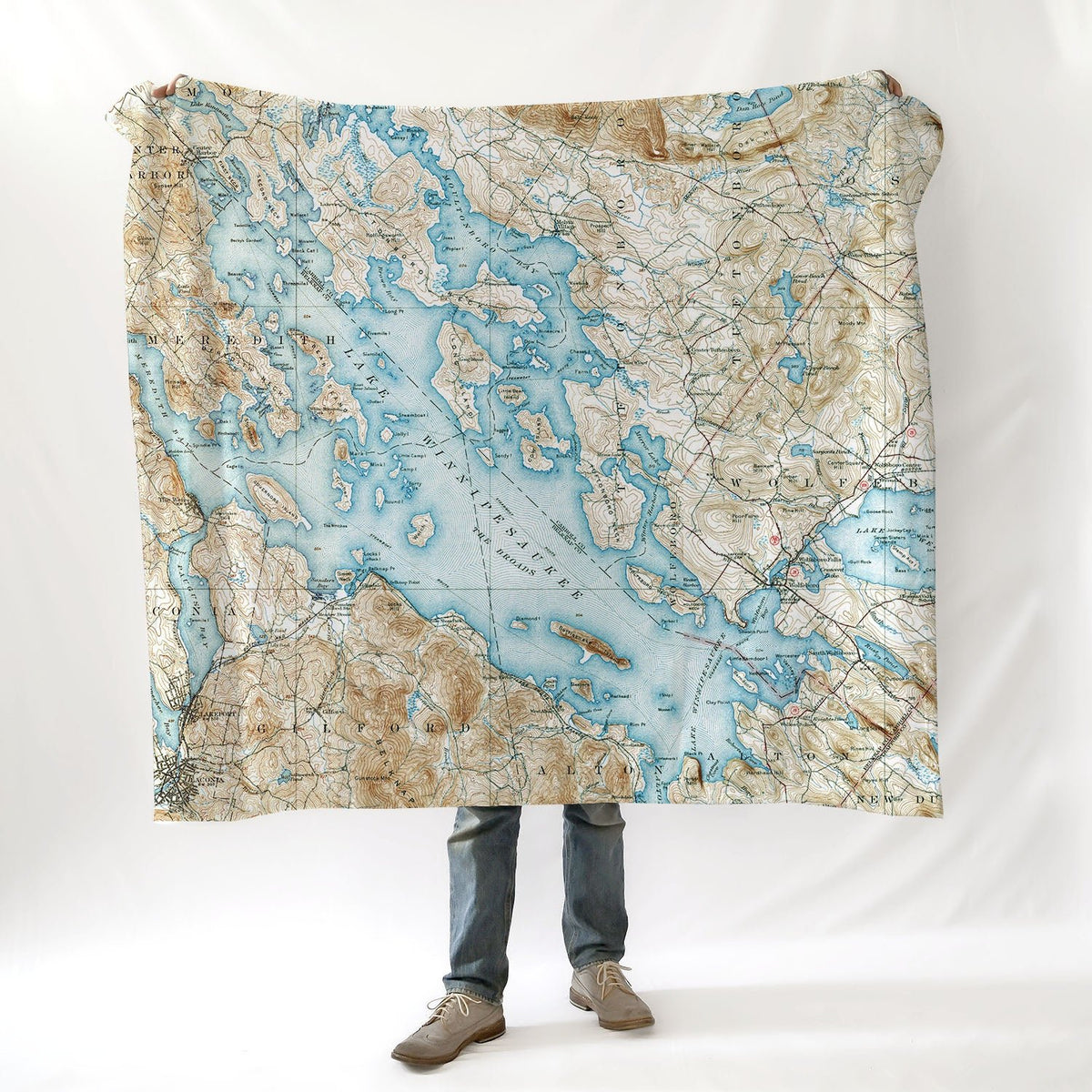Lake Winnipesaukee, NH Vintage Topo Map Blanket - Maritime Tribes USABlanket