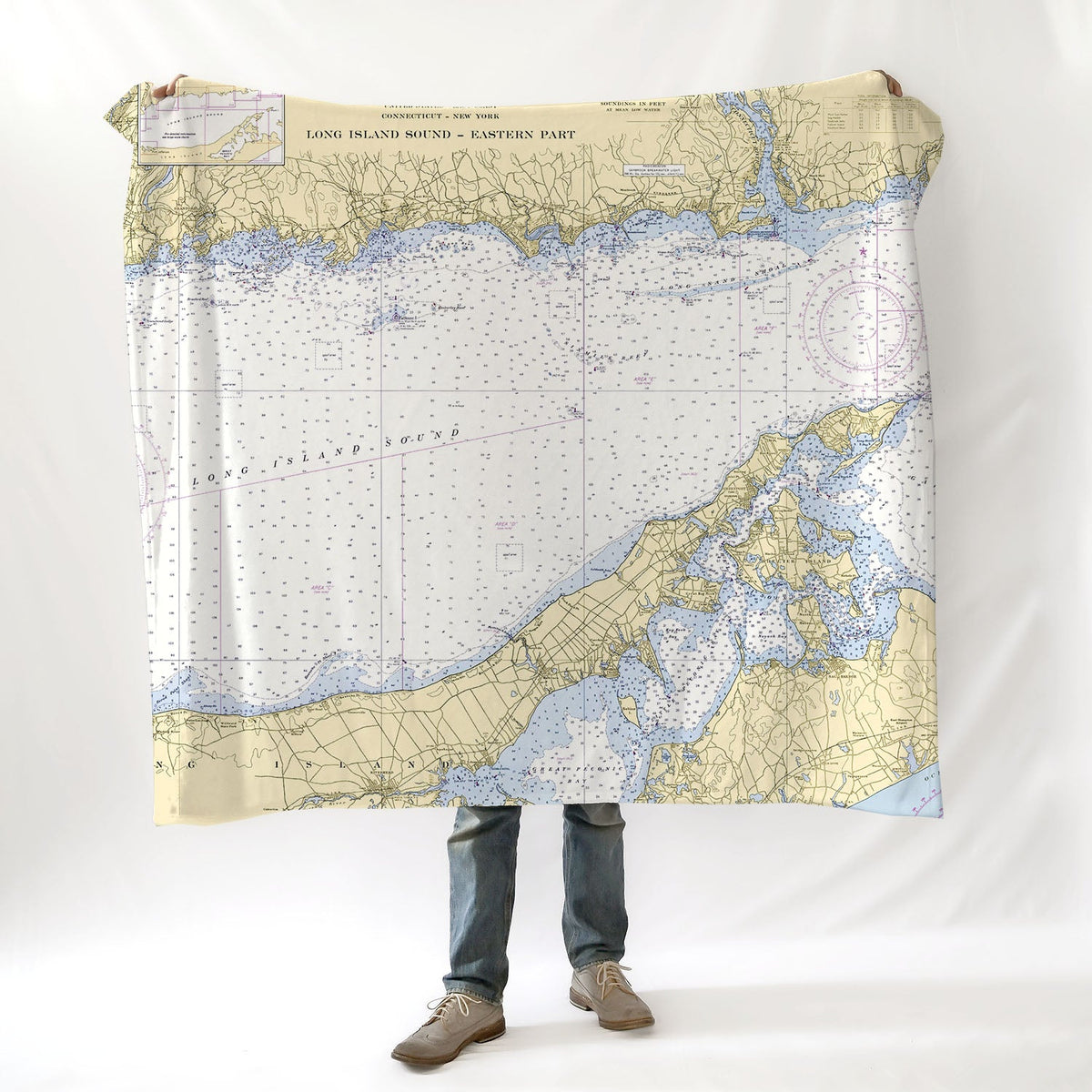 Long Island Sound, Eastern Part, CT - Nautical Chart Blanket - Maritime Tribes USABlanket